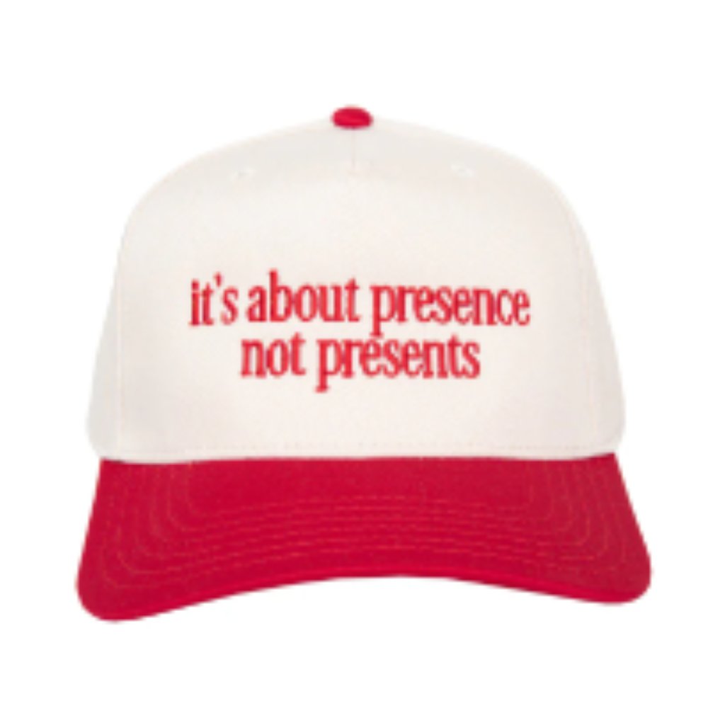 Presence Not Presents Hat | Mindful Holiday Cap Red Embroidery Hat